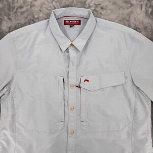 Simms Fishing Products Mens XL Blue Short Sleeve Button Up Fishing Shirt 38897